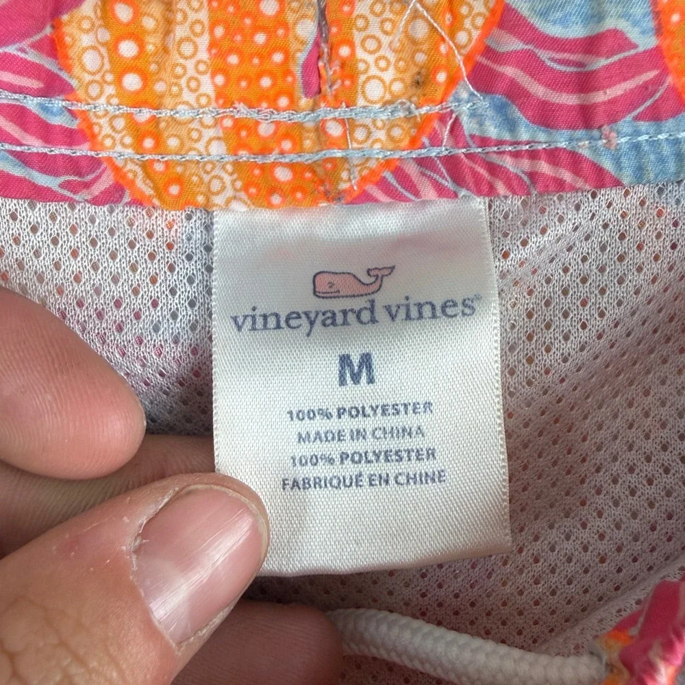Vineyard Vines Shorts Mens M Pink Orange Sea Urchin Print Swim Trunks Mesh Lined